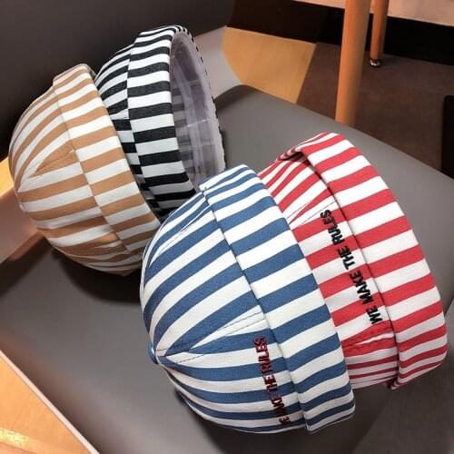 Breathable Cotton Vintage Beanie Hats Man Docker Cap Stripe Brimless Hat Summer Literary Landlord Sailor Cap Women Hip Hop Hat