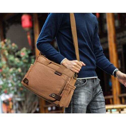 Xincada Shoulder Bag Business Casual Mens Bags Multi-Functional Portable Large Crossbody Bag Canvas Satchel Messenger Bag