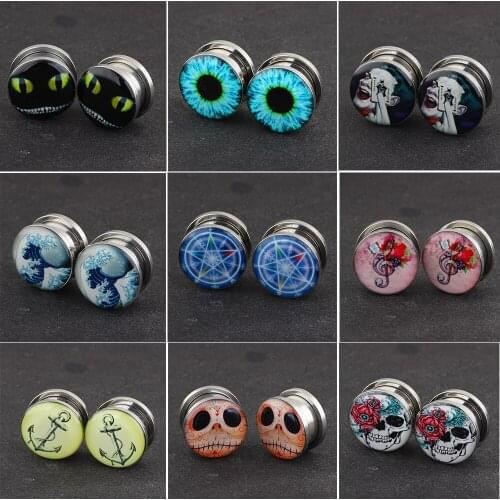 TIANCIFBYJS mix 10 logo 140pcs Steel Screw Ear Flesh Tunnel Plugs Hollow Ear Epxnader Gauges Body Jewelry Piercing Plug Tunnels