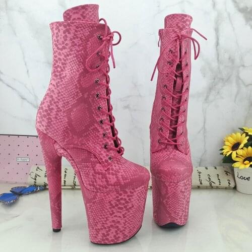 Leecabe Pink Snake 20CM/8inches Pole dancing shoes High Heel closed toe Pole Dance boots