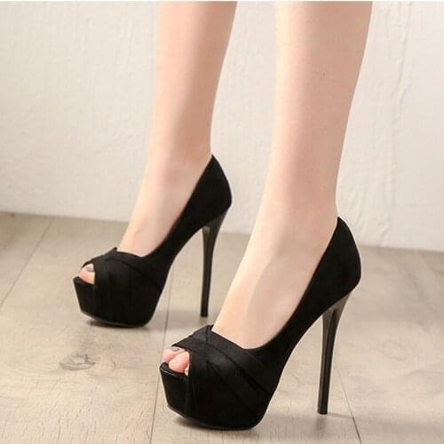 Scrub flock super high thin heels women shoes cross band shallow slip on pumps office ladies business platform zapatos mujer hot