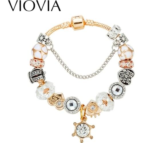 VIOVIA Luxury Love Jewelry European Crown Charm Bracelets & Bangles DIY Beads Bracelets For Women Pulsera B16128