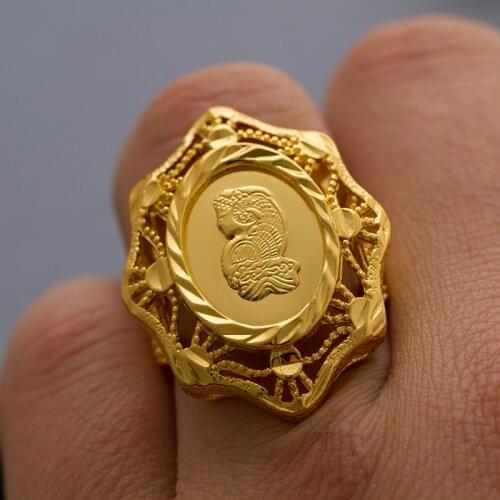 Wando Dubai Gold Color Rings For Man Women King ring Vintage Big Ladies Rings Wedding Party