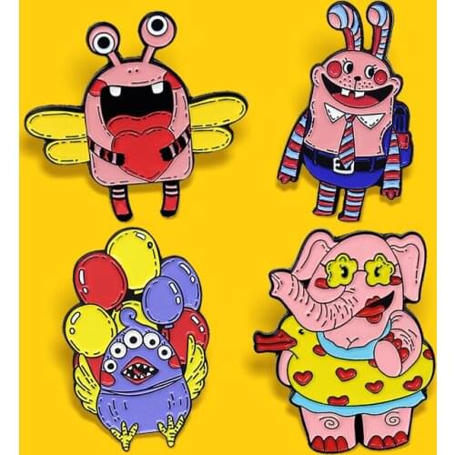 Funny Dragonfly Frog Rabbit Elephant Chicken Duck Brooches Animal Monster Color balloon Enamel Pin Badge For Kids Spille Jewelry