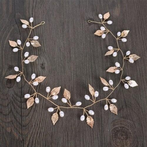 Pearl Leaves Headbands Gold Tiara Hair Jewelry Party Pageant Hairgrips Clips Bridal Wedding Hair Accessories Sticks Handmade