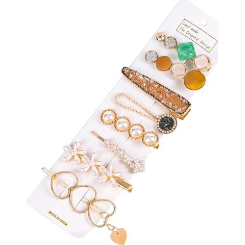 Pearl Rhinestone Metal Hairpin Female Side Clip Bangs Clip Back of Head Hairpins Simple and Girly Side Clip Combination Set