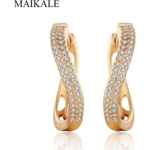 MAIKALE New Fashion Round Geometric Earrings Unique Oval Gold Silver Color Zirconia Stud Earrings for Women Party Jewelry Gifts