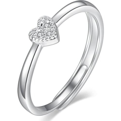 New Trendy Delicate Silver Color Zircon Heart Love Rings For Women Adjustable Engagement Finger Ring Ladies Jewelry 2020