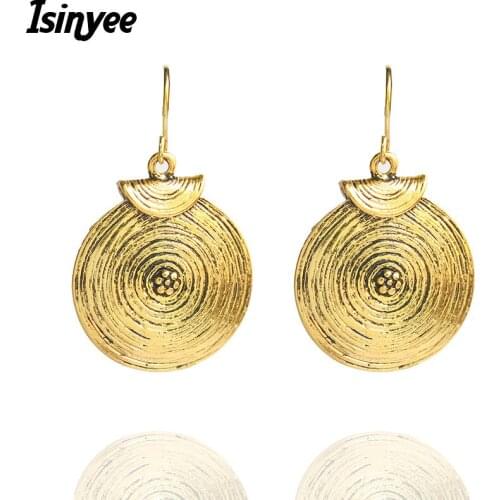ISINYEE Fashion Antique Flower Ethnic Round Dangle Earrings For Women Bijoux Bohemian Vintage Earring Tibetan Jewelry