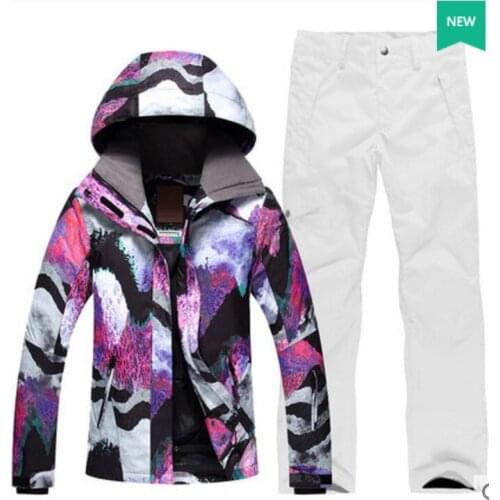 Female Waterproof 10K Ski Suit Women Riding Cycling Snowboarding Purple White Jacket And Pants Winter Outdoor Sports Set