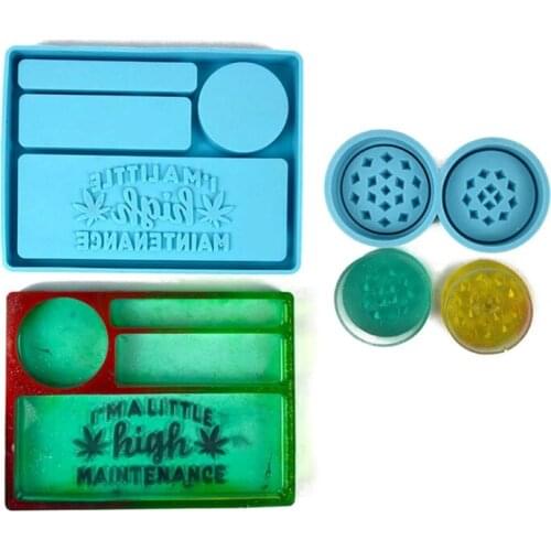 1 Set Rolling Tray Mold with Herb Grinder Epoxy Resin Mold Jewelry Holder Silicone Mould DIY Crafts Decortaions Tool