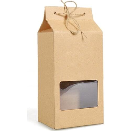 100pcs Kraft Paper Party/Wedding Gift Bags,tea/Chocolates/Candy Packing Bags Stand Up Food Clear PVC window Seal boxes 10x8x18cm