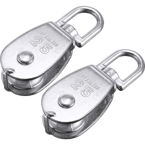 2pcs M25 Stainless Steel Pulley Block Heavy Duty Steel Single Wheel Swivel Lifting Rope Pulley Block