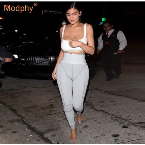 2021 Summer New Gray Black Women Set Short Vest Top And Pencil Pants 2 Pieces Two-Piece Fashion Sexy Bodycon Fitness Party Set