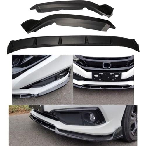 3PCS Front Bumper Body Kit Front Splitter Spoiler Cover Trim for Honda Civic 2019-2020