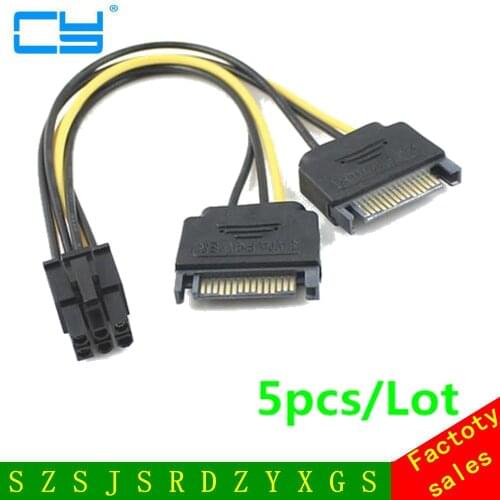 5pcs Dual two SATA 15 Pin Male M to pcie pci express pci-express PCI-e Express Card 6 Pin Female Graphics Video Card Power Cable