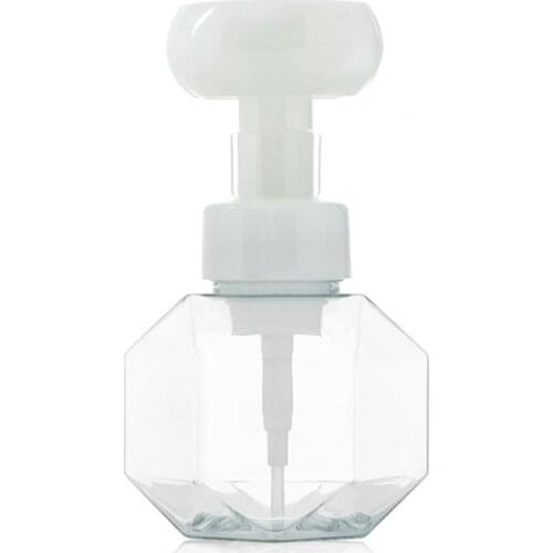 50% Hot Sale 300ml Refillable Bottles Recycled Flower Foam Bottle Mouth Transparent Foaming Refillable Floral Head Soap Bottle