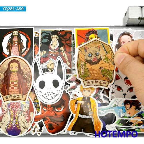 50pcs Demon Slayer Kimetsu no Yaiba Anime Stickers Toys for Mobile Phone Laptop Suitcase Skateboard Japan Cartoon Decal Stickers