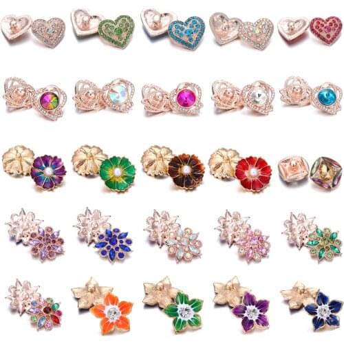 6pcs/lot Snap Button Jewelry Rose Gold Love Heart 18mm Flower Snap Buttons DIY Charms Fit Leather Snap Button Bracelet