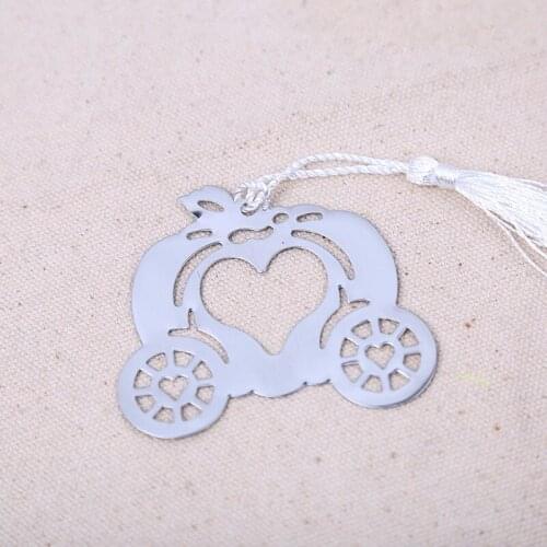 Free shipping 60pcs/lot metal pumpkin carriage bookmark with tassel in gift box cheap wedding favors and gifts souvenirs