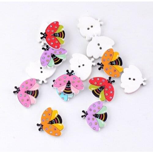 Free Shipping Retail 60pcs Mixed 2 Holes Cartoon Ladybug Animal Pattern Wood Sewing Buttons Scrapbooking 18x21mm F0064x3
