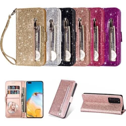 Case For Samsung Galaxy A51 A71 A11 A21 A21S A31 A41 A70E 4G 5G A81 A91 Cover Fundas Zipper Glitter leather wallet soft Case