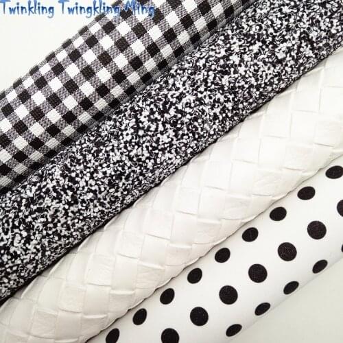 BLACK AND WHITE Glitter Fabric, DOTS Synthetic Leather, PLAIDS Faux Fabric Sheets For Bow A4 21x29CM Twinkling Ming XM006C