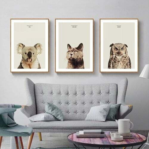 Nordic Canvas Painting Art Decor Painting Animal Owl Cat Koala Picture Print Poster Living Room Bedroom Decor Poster Painting