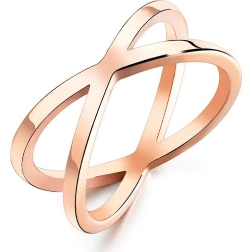 Titanium Stainless Steel X-shape Geometric Ring Jewelry Trendy OL Style Rose Gold Anniversary Rings For Women OGJ673