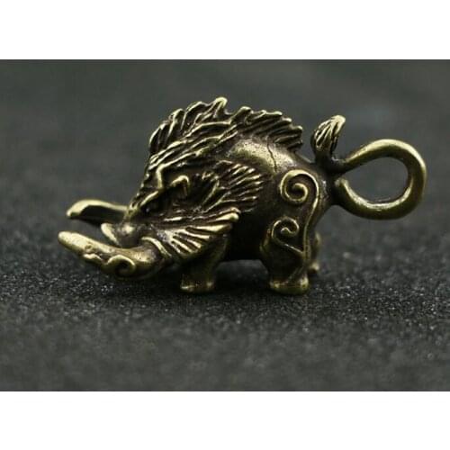 Collection Chinese Brass Carved Animal Wild Boar Exquisite Small Pendant Statue Gift