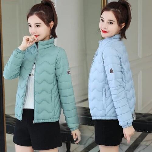 Short Light Thin Jacket Women Autumn Winter Warm Down Cotton Parkas Solid Color Stand Collar Plus Size Slim Zipper Lady Outwear