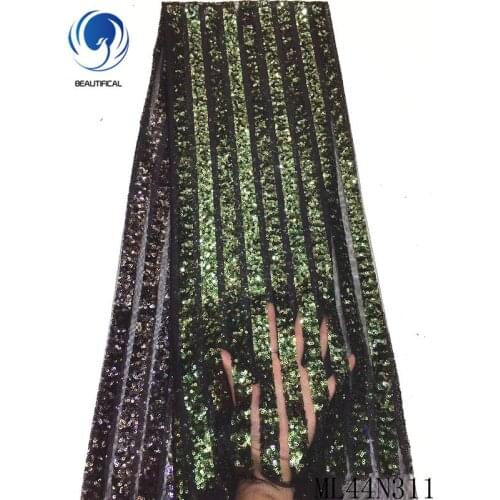 BEAUTIFICAL african lace fabrics Latest design Sequins embroidery lace fabric 5yards nigerian tulle lace for dress ML44N311