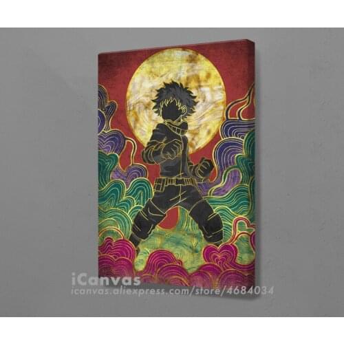 Deku Bnha Colorful design anime Poster Framed Wooden Canvas Wall Art Decoration Prints for Living Room Home Frame Decor Painting