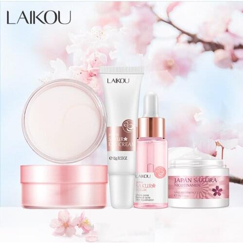 LAIKOU Japan Sakura Skin Care Sets Brighten Skin Face Cream Remove Dark Circles Eye Mask Moisturizing Facial Serum Skin Care Kit