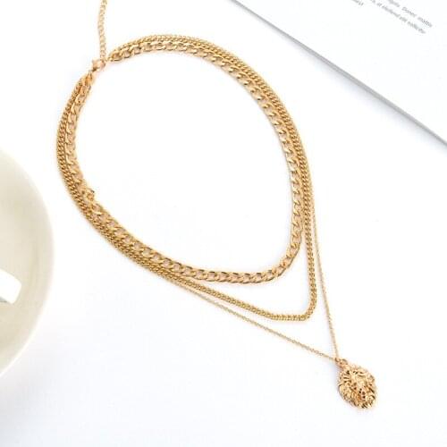 Circle Lion Head Medallion Round Pendant Necklace Chain Mens Link Charm Necklace