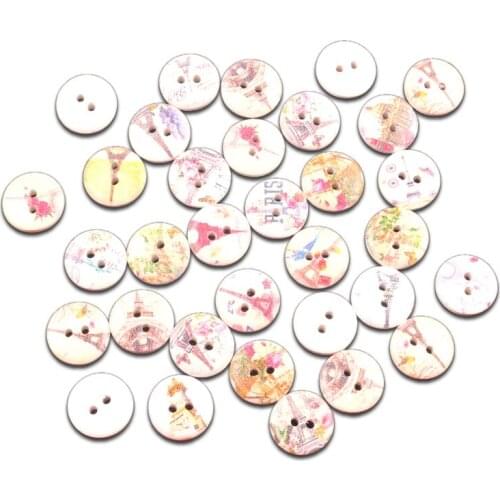 LF 100Pcs 15mm Mixed Round Wooden Sewing Buttons For Clothes Needlework Scrapbooking Crafts Decorative Diy Accessories