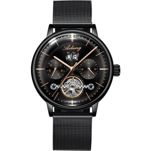 AILANG Men Watch Tourbillon Multifunctional Automatic Mechanical Luminous Calendar Indicating Perspective Window Watches 8622