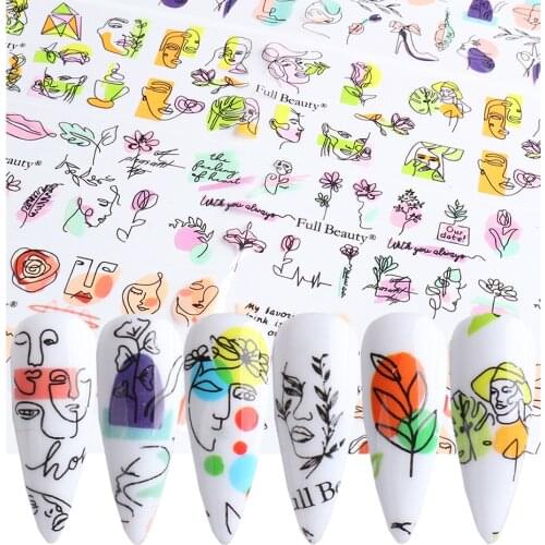 Nail Stickers Graffiti Face Abstract Figures Transfer Foils Geometry Lines Floral Nails Art Manicure Decals on Finger BEFB2021-1