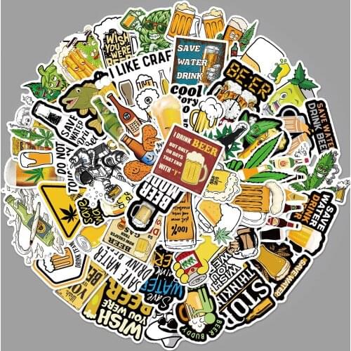 50Pcs Funny Beer Leaves Graffiti Stickers for Luggage Laptop Waterproof Stickers Skateboard Guitar Stickers Children Toys