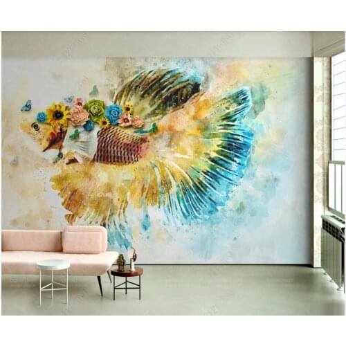 Custom photo mural 3d wallpaper watercolor oil painting goldfish flower butterfly animal living room wallpaper for walls 3 d