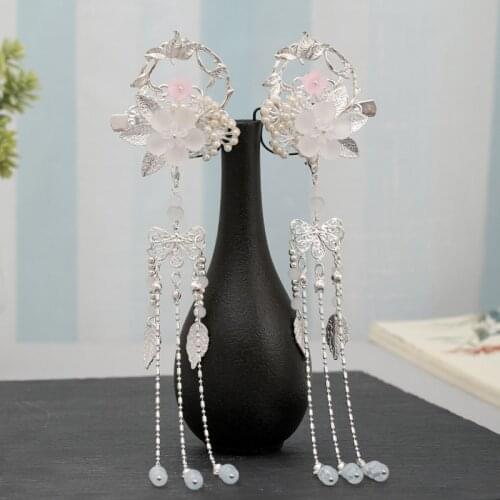 New Ancient Chinese Style Delicate Hanfu Dress Flower Leaf Long Tassel Pendant Hairpins Clips Women Girls Fairy Hair Jewelry