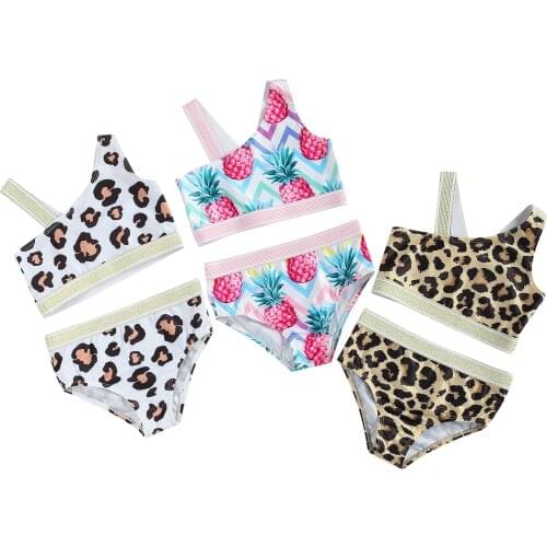 1-6T Baby Girl Swimsuit Leopard Print/Pineapple Vest Sleeveless Sling Beachwear Summer Mid-Waist Panty Two-Piece Swimsuit