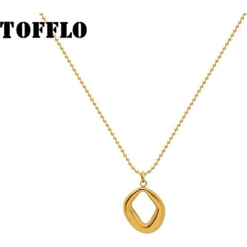 TOFFLO Stainless Steel Jewelry Special Shaped Hand Made Irregular Geometric Pendant Necklace Womens Fashion Clavicle Chain P987