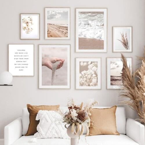Beach Hand Sand Dried Flowers Reed Quote Wall Art Canvas Painting Nordic Posters And Prints Wall Pictures For Living Room Decor