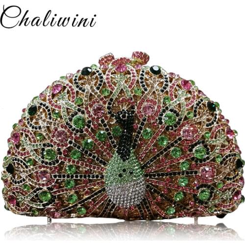 Luxury Peacock diamond Crystal women Evening Bag party purse pochette soiree Women Chain handbags wedding Bag Day Clutches