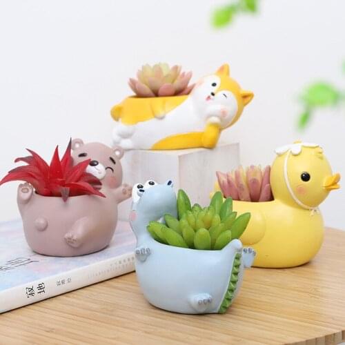 Cartoon Cute Animal Succulent Flower Pot Creative Personality Desktop Landscape Flower Resin Plant Potted Decorative Ornaments