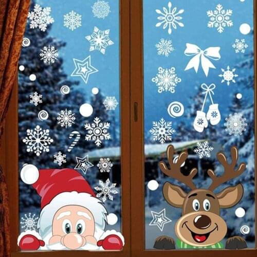 Snowflake Santa Elk Christmas Colorful Static Glass Sticker Window Home Decoration Xmas Wall Stickers