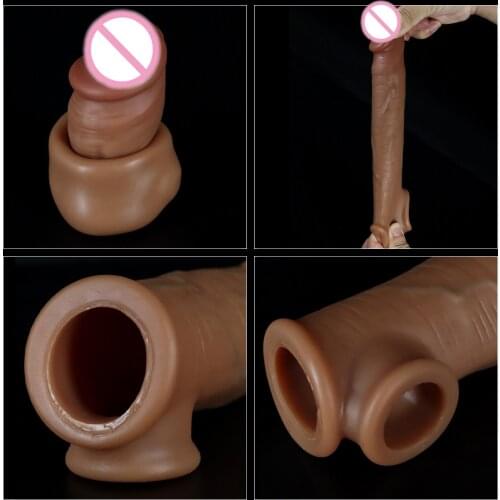 Silicone Penis Enlargement Coat Condoms Penis Extension Sleeves For Adults Intimate Goods Reusable Condom Cock Rings Sex Product