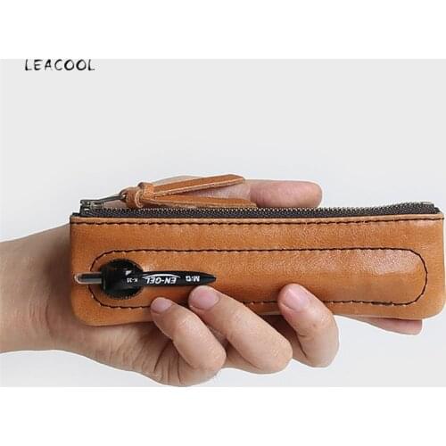 Vintage Handmade Genuine Leather Pen Bag Cowhide Pencil Bag Holder Case Simple Style Accessories For Leather Notebook