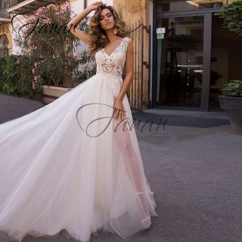 V-Neck Sleeveless Backless See-Through Wedding Dresses A-Line Lace Appliques Bridal Gown Свадебное платье vestido de noiva